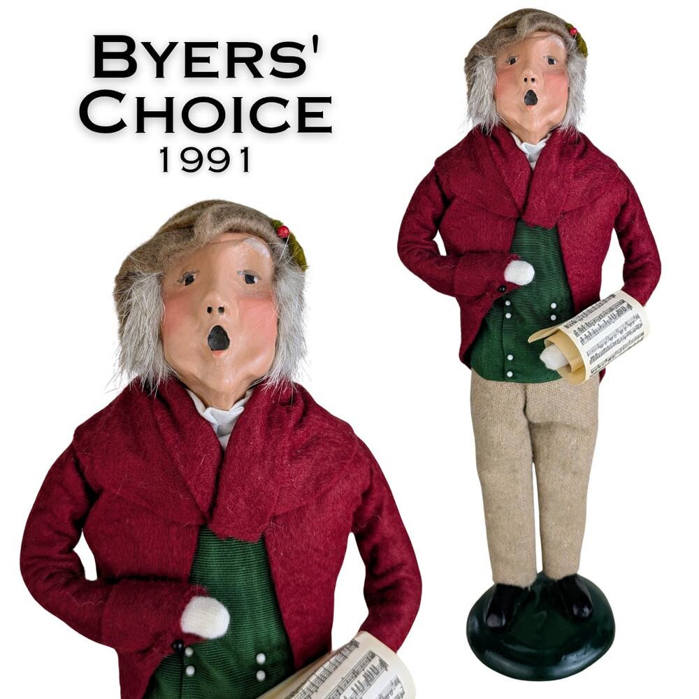 Byers' Choice Caroler Vintage 1991 Man with Music Scroll Red Tailcoat Christmas